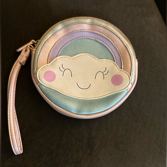 Betsey Johnson Handbags - BETSEY JOHNSON Rainbow & Cloud Luv Betsey Small Round Wristlet Purse EUC